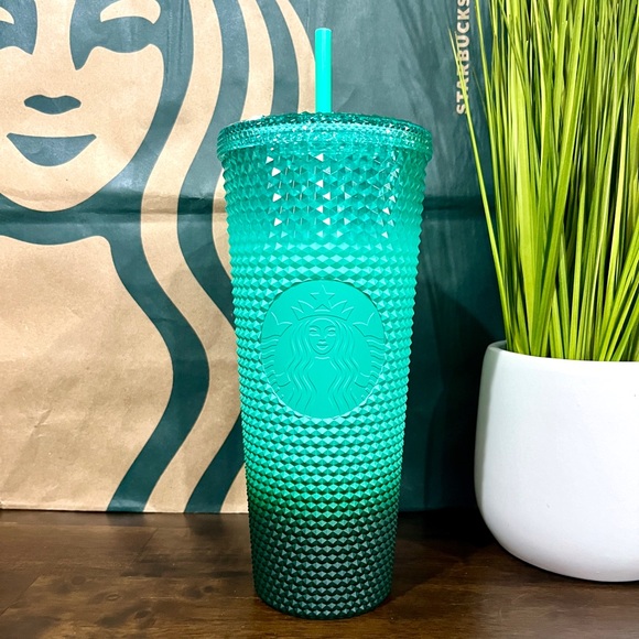 🌿Starbucks {SET} WAXBERRY Mint Green OMBRÉ Studded Tumbler & Keychain SET - Picture 3 of 7